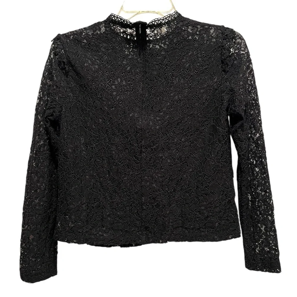 Zara Black Lace Long Sleeve Victorian Style Blouse Top Shirt Size XS - Picture 4 of 5